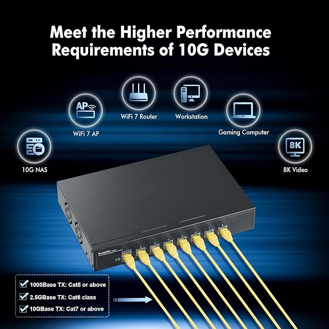 MokerLink 8 Port 10G Unmanaged Ethernet Switch, 10G/5G/2.5G/1G Auto-Adaptive - Image 5