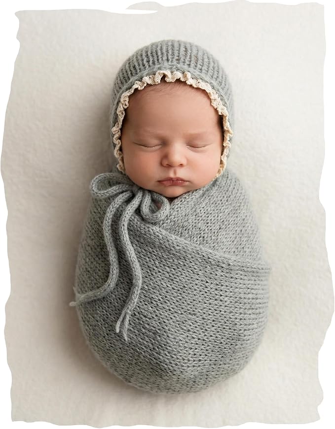 Newborn Photography Props Wraps & Ruffle Edge Bonnet by CHICODISE
