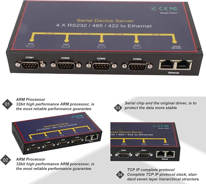 Zyyini 4-Port Serial Device Server Converter, RS232/RS485/RS422 to Ethernet - Image 3