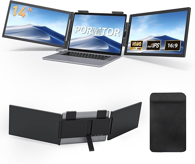 Laptop Screen Extender, 14’’ FHD 1080P Triple Portable Monitor by Pornitor