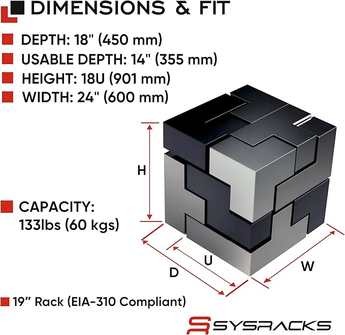 18U Wall Mount Server Rack Cabinet – 19" Network Rack Enclosure, PDU & Shelf - Image 4