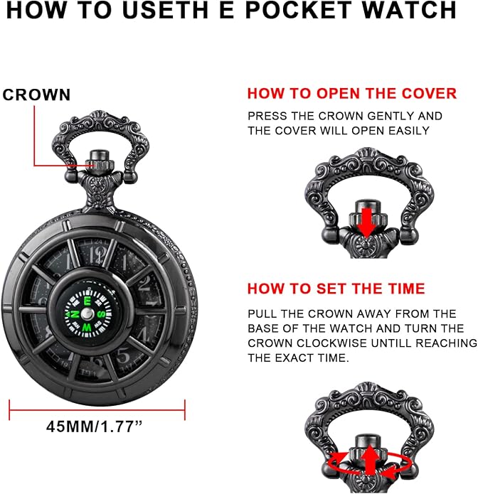 Men's Pocket Watch, Arabic Digital Dial Pocket Watches - Image 6