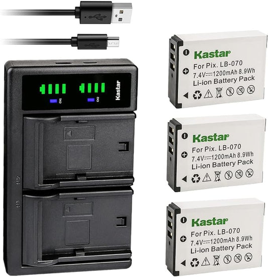 Kastar 3-Pack LB-070 Battery and LTD2 USB Charger Replacement by Kastar