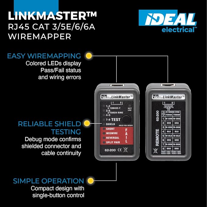 IDEAL INDUSTRIES INC. 62-200 Linkmaster UTP/STP Wire Map Cable Tester - Image 2