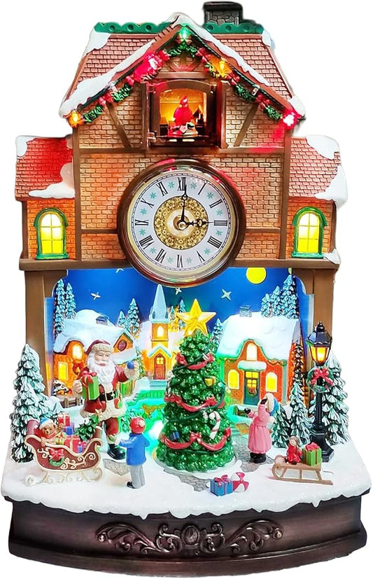 MOMENTS IN TIME Christmas Village Cuckoo Clock Animated Santa & Tree Scene by MomentsInTime