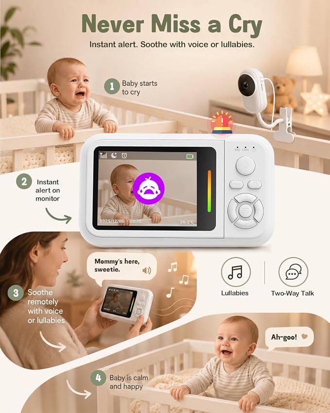 Baby Monitor with Camera and Audio, 2.8" Screen Baby Monitor No Wifi with Clip - Image 5