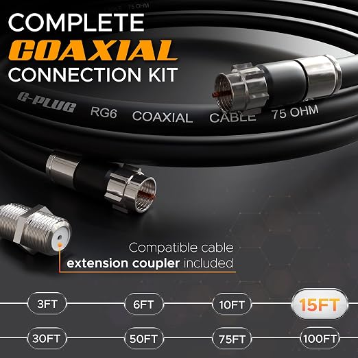 G-PLUG 15FT RG6 Coaxial Cable Connectors Set- High-Speed Internet, Broadband - Image 2