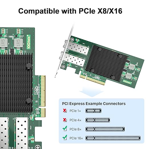 10Gtek 10Gb PCI-E NIC Network Card, Dual SFP+ Port, - Image 2