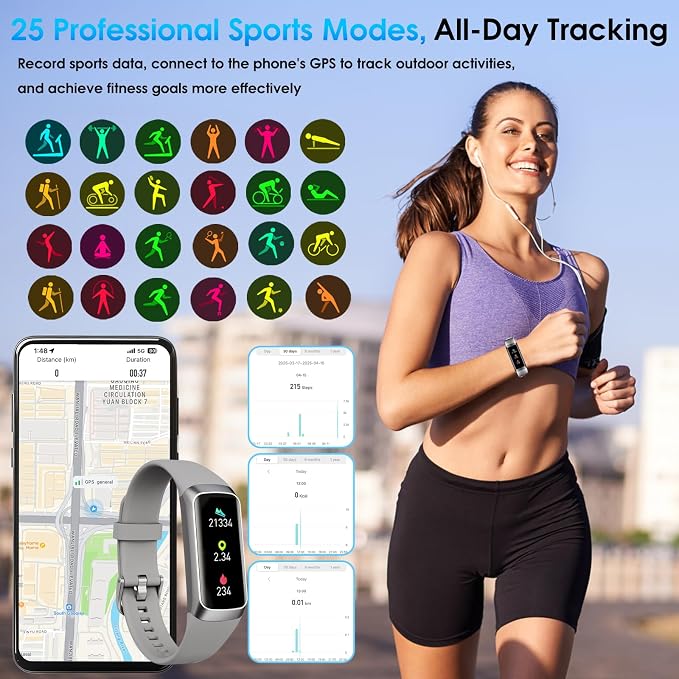Fitness Tracker, 24/7 Heart Rate Blood Oxygen Blood Pressure Body Temp Monitor - Image 4