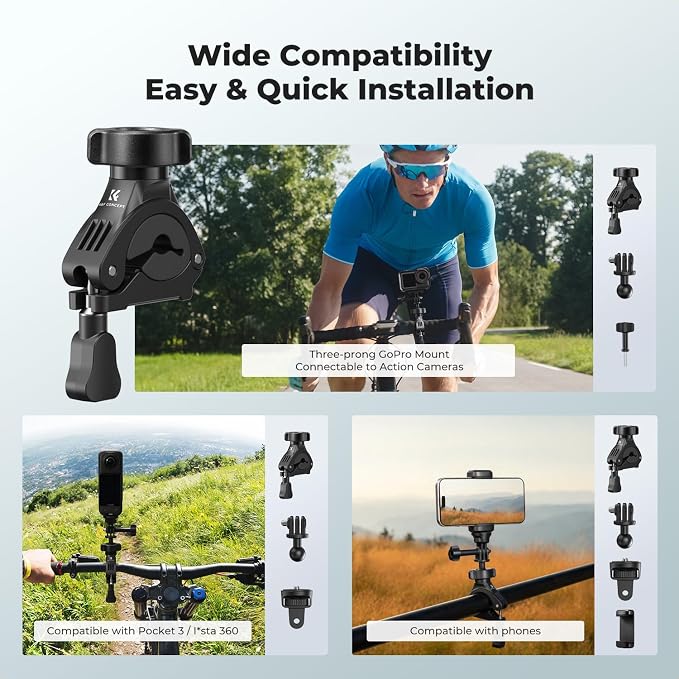K&F CONCEPT Handlebar Bike Motorcycle Mount, 360° Rotation Camera Clamp Mount - Image 3