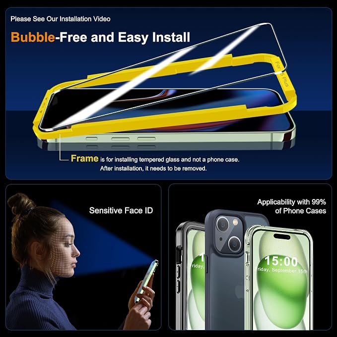 QHOHQ 3 Pack Screen Protector for iPhone 15 Plus - Image 6