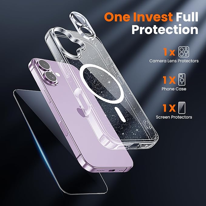 toushion 3 in 1 for iPhone 17 Case Clear Glitter, Fits MagSafe, Not Yellowing - Image 2