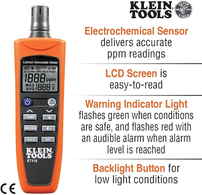 Klein Tools ET110 CO Meter, Carbon Monoxide Tester and Detector - Image 3