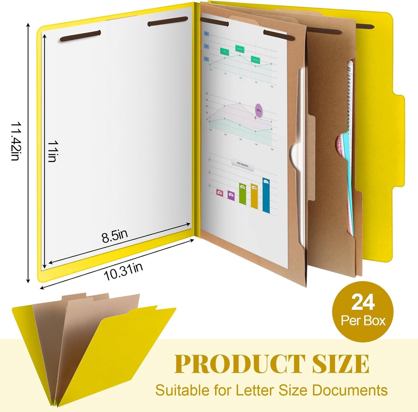 24 Pcs Classification Folders Letter Size, 2 Pocket Dividers Pressboard File Folder with Fasteners, Expanding File Organizer Bulk for Teachers, Clergy, Office, Church, Christmas (Yellow)