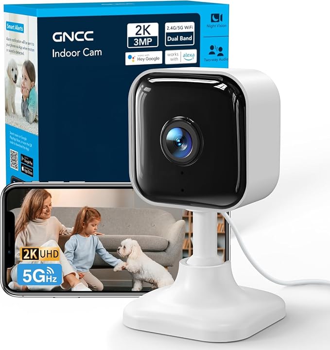 GNCC 2K Indoor Security Camera for Home, Pet Camera 2.4g/5g WiFi, Mini Dog Cam by GNCC