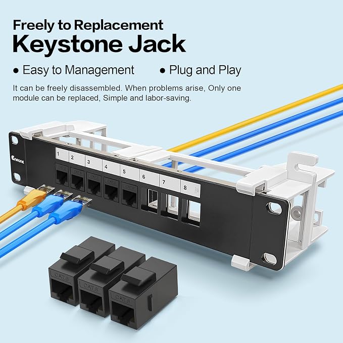 8 Port Patch Panel Cat6 Keystone Coupler Unshielded Wall Mount 10inch - Image 6