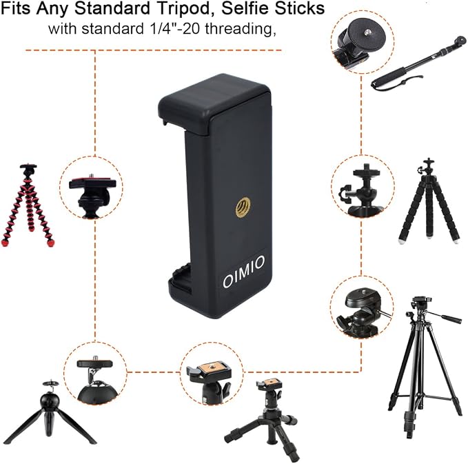 Universal Cell Phone Tripod Mount Adapter, OIMIO Phone Holder Clip Connector - Image 6