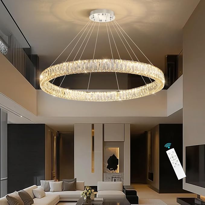 HAIXIANG Modern Crystal Chandelier Dimmable Large Ring LED Pendant Lights - Image 8