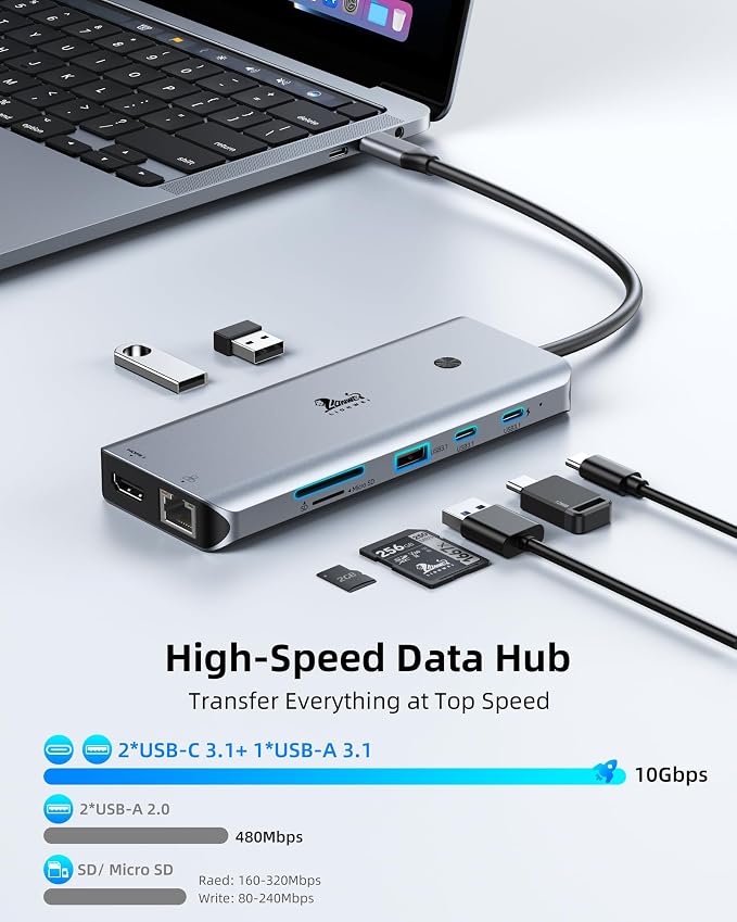 LIONWEI 12-in-1 USB C Docking Station Multiport Adapter, Triple Monitor 3 HDMI - Image 7