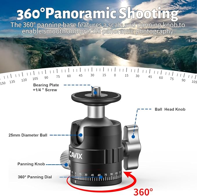 CAVIX 25mm Mini Ball Head 360° Panoramic Tripod Head Small Ball Head - Image 4