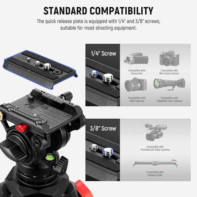 NEEWER Video Tripod with Fluid Head, Heavy Duty Aluminum Compact Portable - Image 7