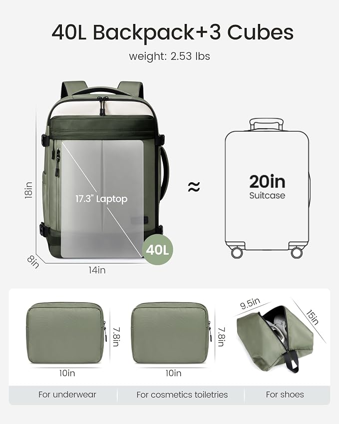 LOVEVOOK 40L Travel Backpack for Women Men, Airline Approved Carry On Luggage - Image 5