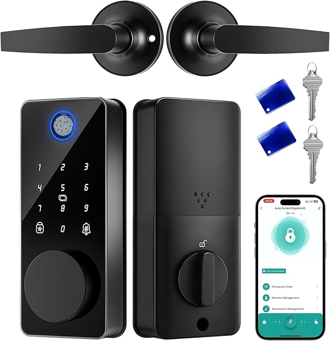 Smart Lock with 2 Lever Handle Set, Fingerprint Keyless Entry Door Lock Front by IBLOGSmartDoorLock