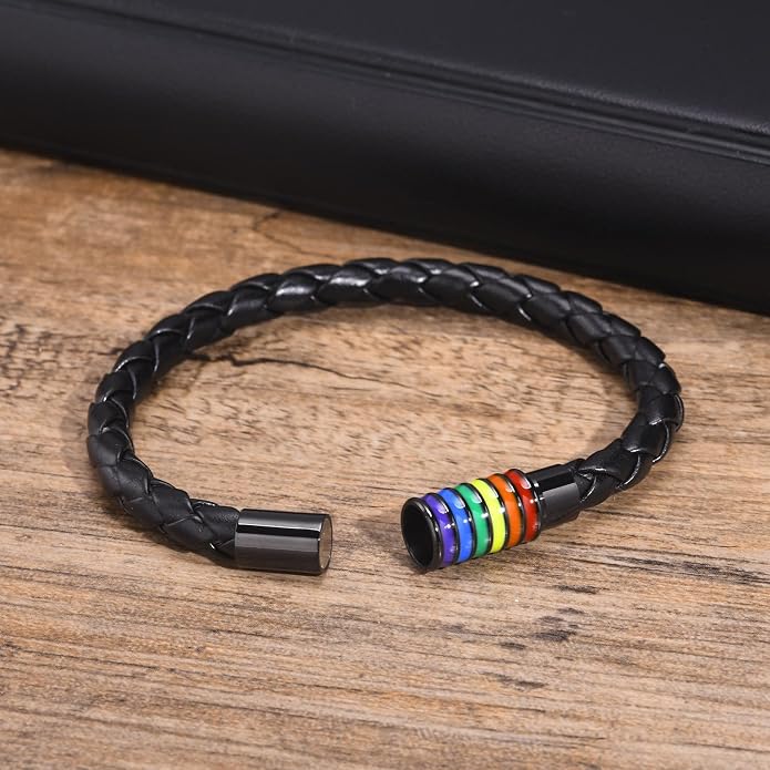Nanafast Titanium Stainless Steel Rainbow LGBT Pride Bracelet Handmade Braided - Image 4