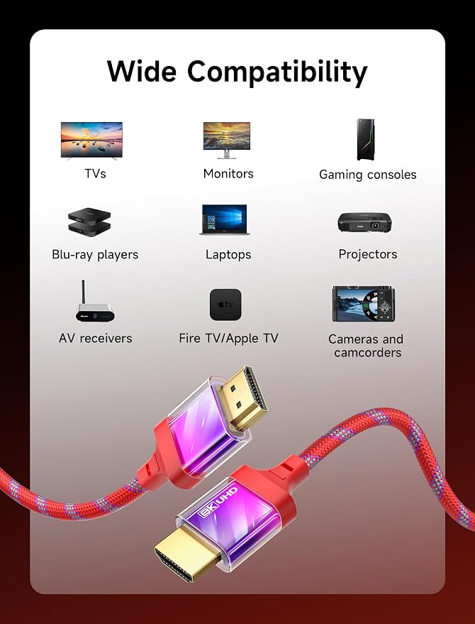JSAUX 10K 8K HDMI to HDMI Cable 2.1 2 Pack 3ft/1m, 48Gbps Ultra High Speed - Image 9