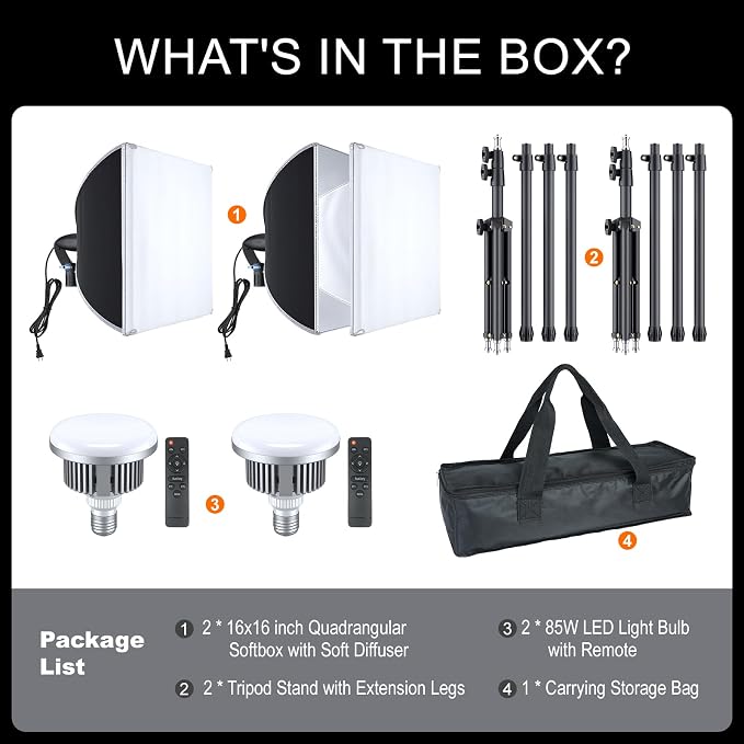 LINCO Lincostore Softbox Photography Lighting Kit 16'' x 16'' Professional - Image 9