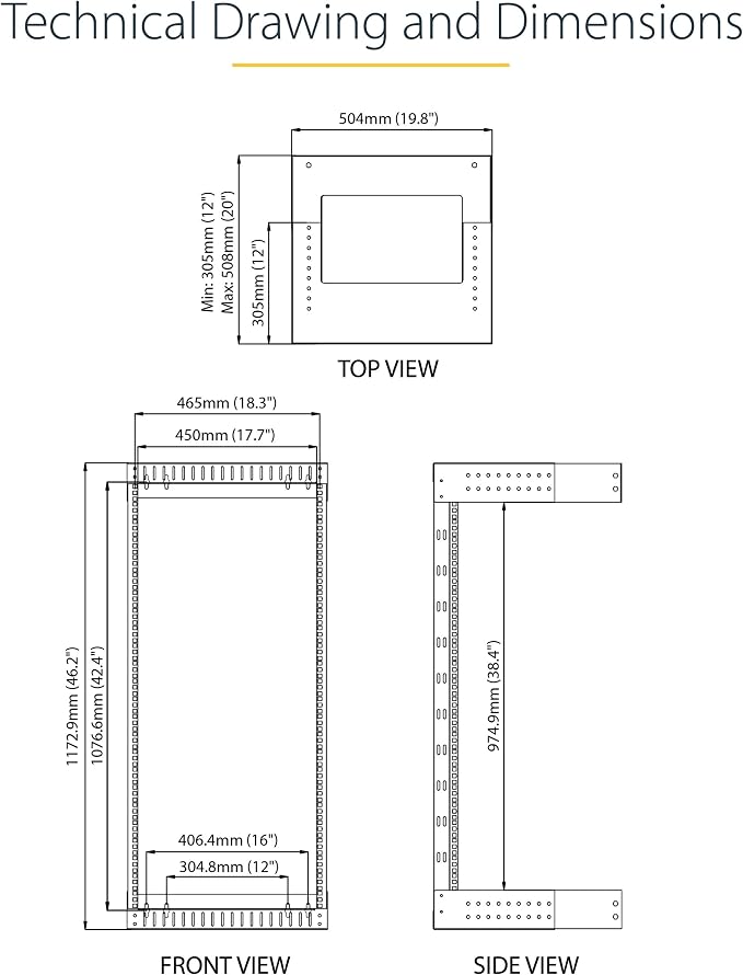 StarTech.com 2-Post 24U Heavy-Duty Wall Mount Network Rack, Wall Mount Data Rack - Image 8