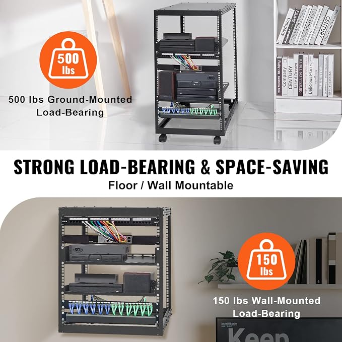 VEVOR 20U Open Frame Server Rack, Free Standing or Wall Mount Network Server - Image 3