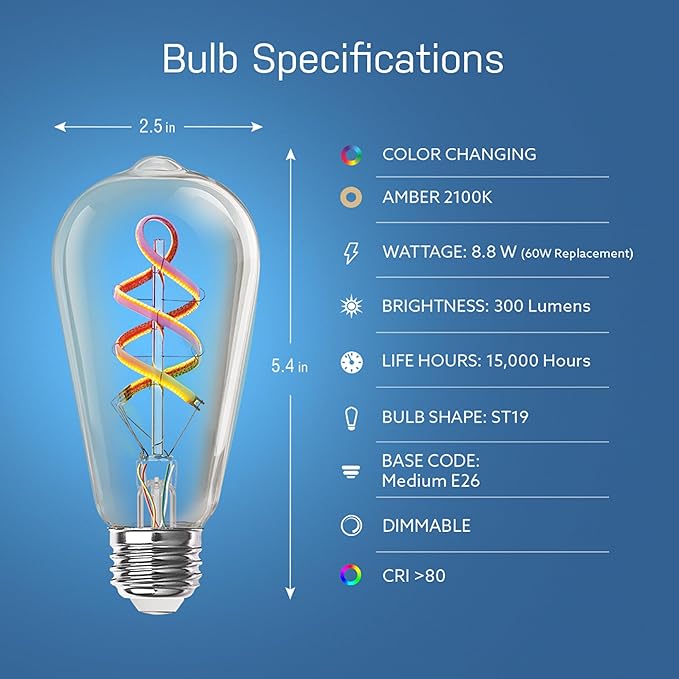 Feit Electric Smart ST21 Light Bulb, 60W Eq, Spiral Filament Edison Style. WiFi - Image 2