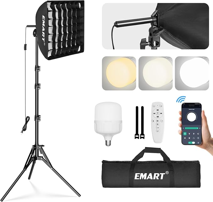 EMART Softbox Photography Lighting Kit, 50W 3000K-6000K LED Bulb by EMART