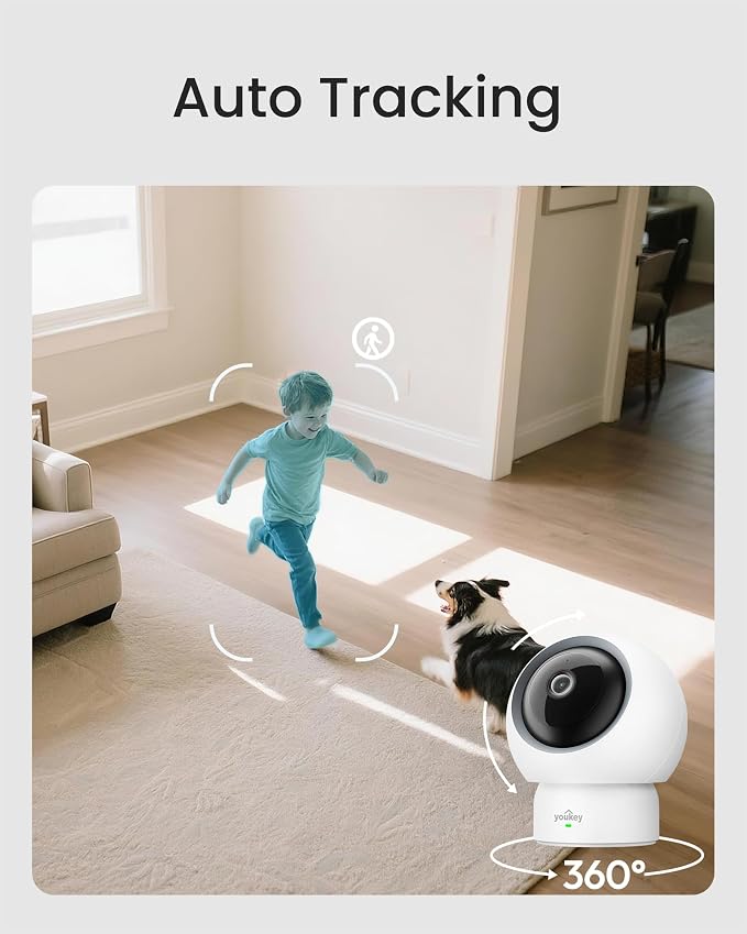 youkey 2.5K Indoor Camera, No Monthly Fees, 360° Dog/Pet Camera - Image 7