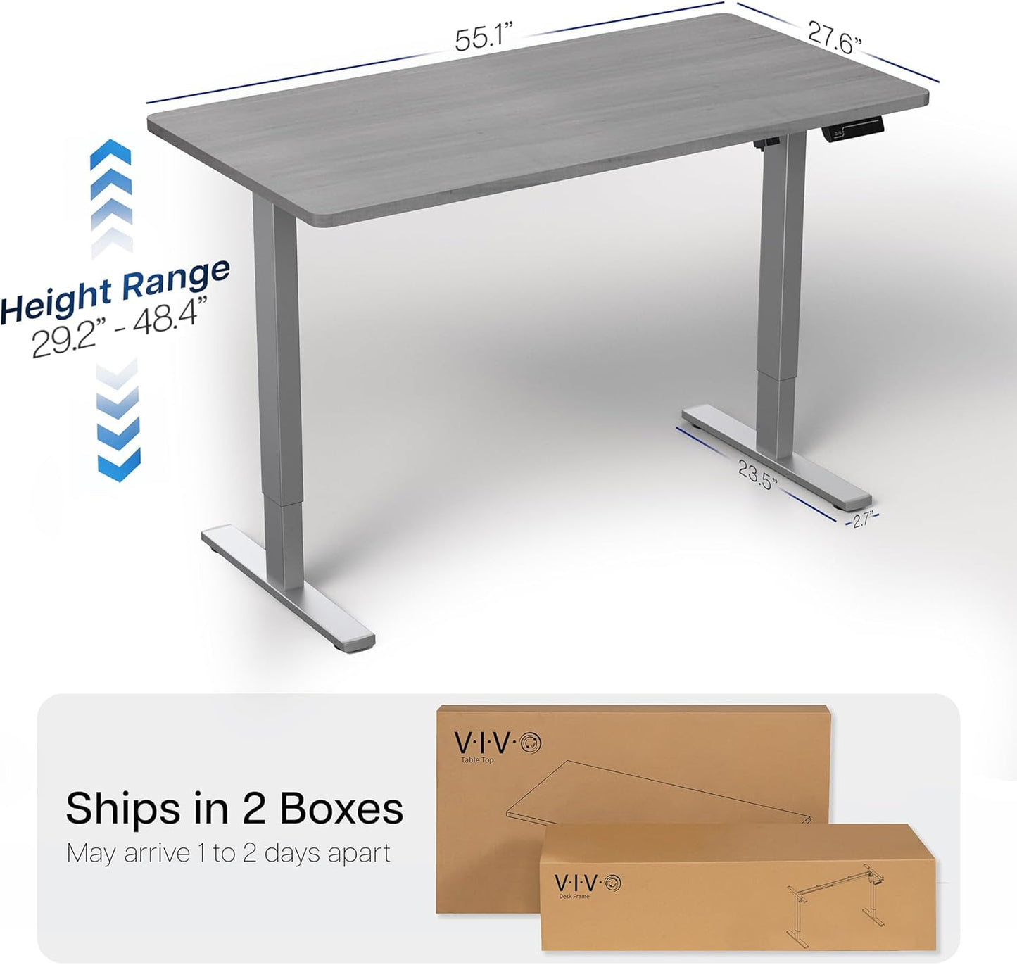 VIVO Electric 55 x 28 in Standing Desk, Memory Height Adjustment, 1B Series, One-Piece Dark Gray Top, Gray Frame, DESK-KIT-1G55G