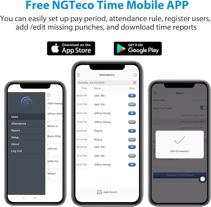 NGTeco Time Clocks for Employees Small Business, W3 2.4GHz WiFi Biometric - Image 3