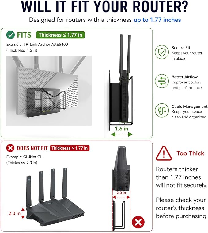 WiFi Router Wall Mount Organizer, No Drill Small Device Wall Mount Holder - Image 5