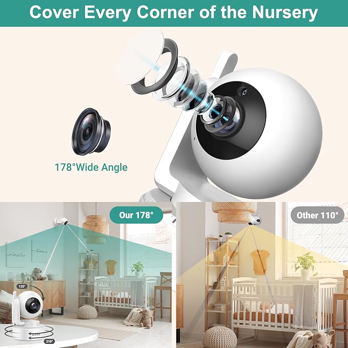 Blemil 6" Baby Monitor with 2 Cameras 4000mAh Battery Upgrade Split Screen - Image 3