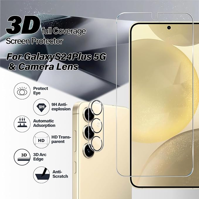 BIGFACE Galaxy S24 Plus Tempered Glass Screen Protector + Camera Lens Protector - Image 2