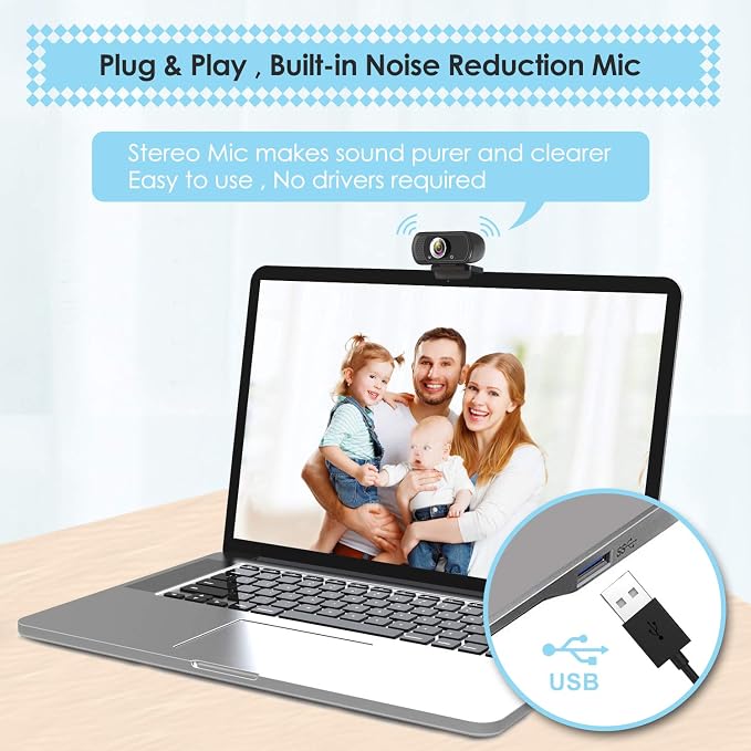 ToLuLu 1080P Webcam with Microphone, HD Webcam Web Camera with Tripod Stand - Image 4