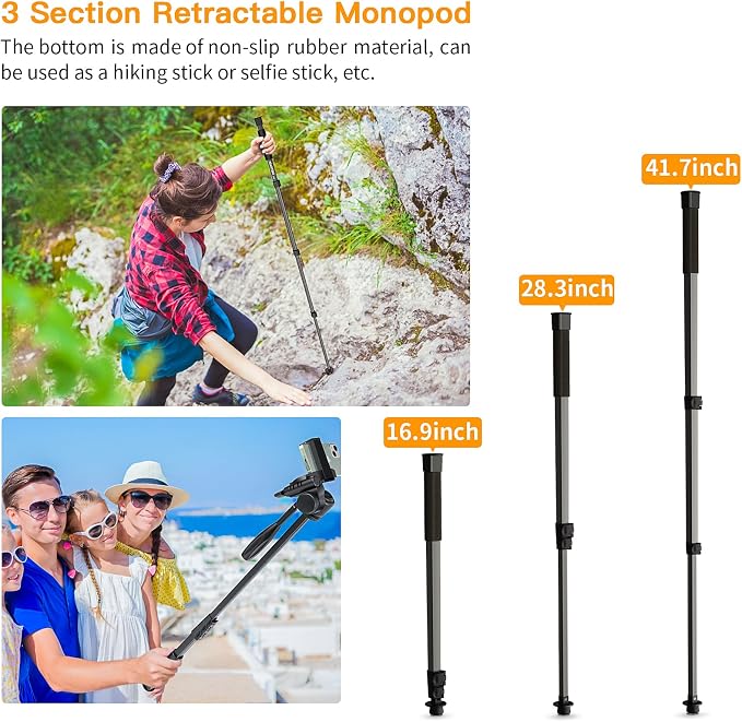 Camera Tripod 66.7 Inch, Patented 3-Way Rotating Portable Cameras Stand - Image 3