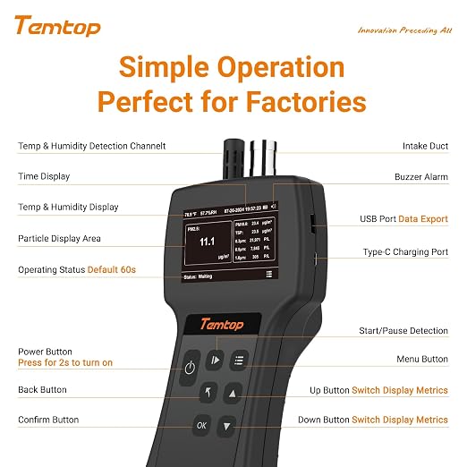 Temtop Handheld Particle Counter 0.3µm, 1.0µm Particulate Monitor PM2.5 - Image 8