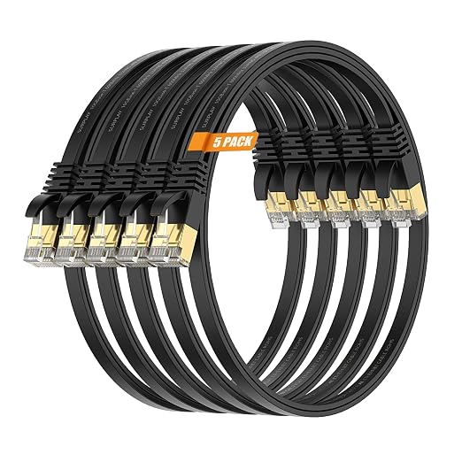 Cat7 3FT-5Pack Ethernet Cable Flat-Black-10Gbps High Speed Ultra Slim Network by SURPLAY-WinningHighSpeed