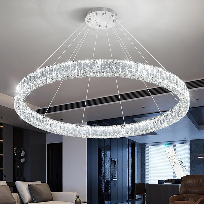 HAIXIANG Modern Crystal Chandelier Dimmable Large Ring LED Pendant Lights - Image 7