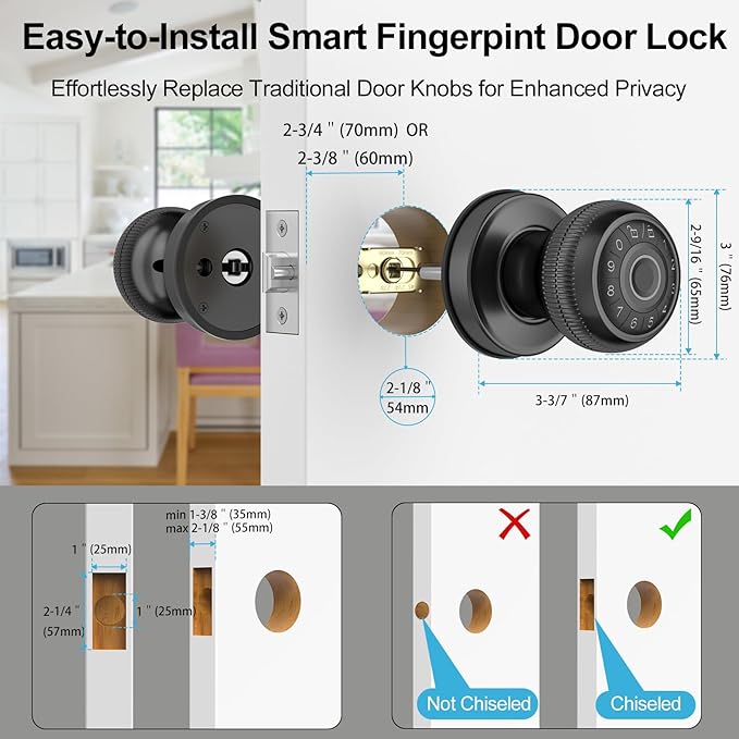 BIWIBON 4-in-1 Smart Door Knob, Fingerprint Door Knob - Image 6