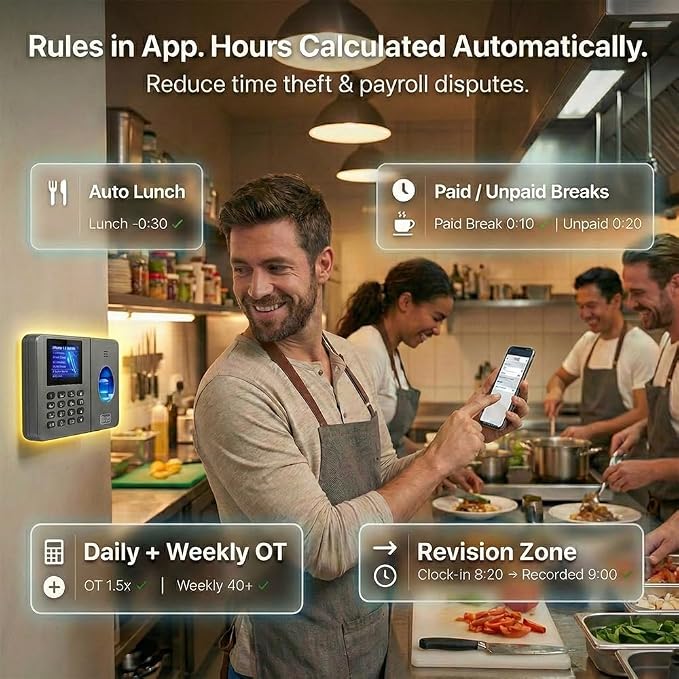 App-Controlled Time Clock with 5s Fast Connection, Edit Records, Set Rules & - Image 4