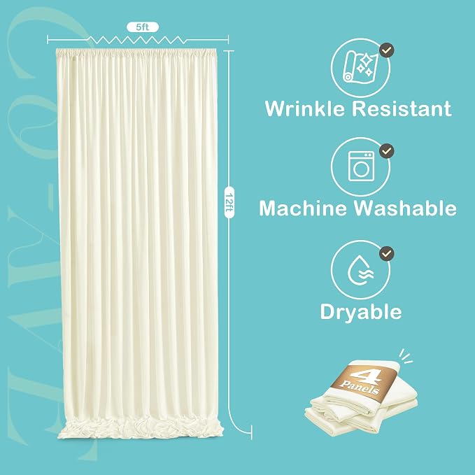 20ft x 12ft Wrinkle Free Ivory Backdrop Curtains - Image 8