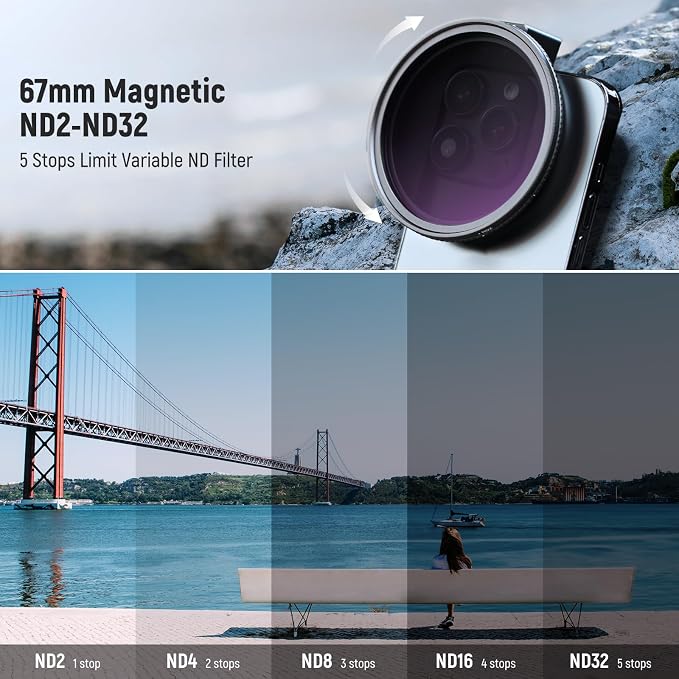 NEEWER 67mm Clip On Variable ND2-ND32 Phone Lens Filter Kit, Phone Clip - Image 3