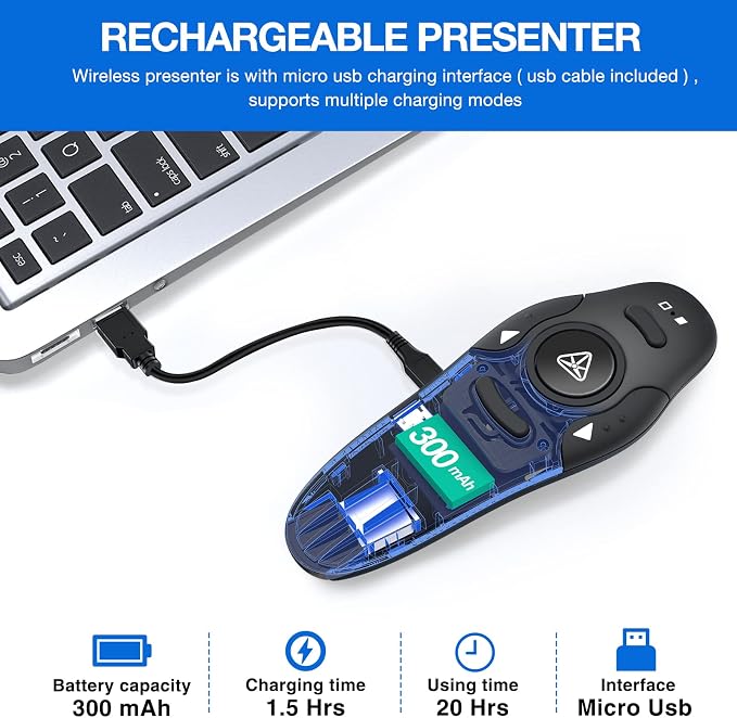 Rechargeable Presentation Clicker Wireless Presenter Remote USB Control - Image 2